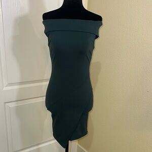 BEBE Off the shoulder Dark Green Professional Dress. Size XS